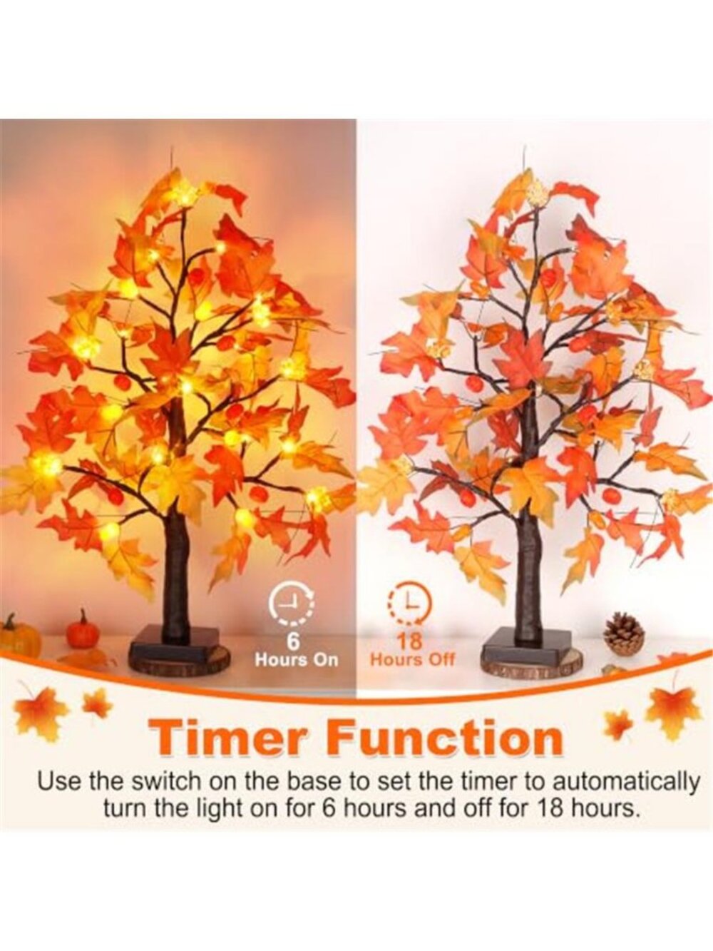 2 Pack 24 Inch Maple Tree Fall Thanksgiving Table Decorations with 48LED - Picture 4 of 6
